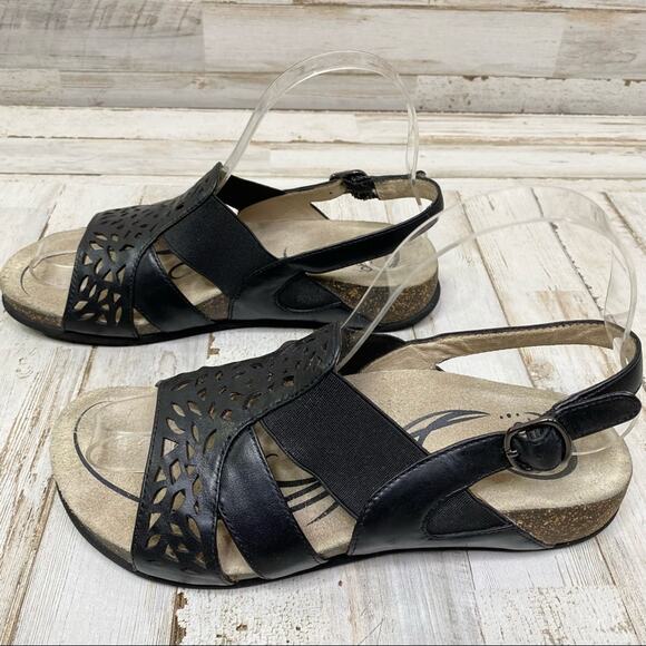 Abeo Bria Leather Sandals Women's Size 6 Black Laser Cut Back Strap - Picture 5 of 10